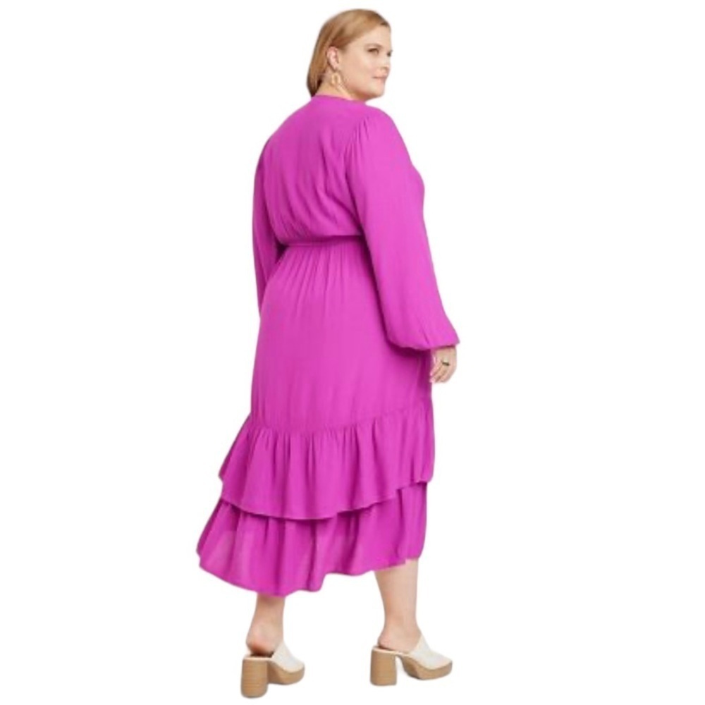 KNOX Rose Raspberry Verbena Long Sleeve Wrap Dress 3X True Wrap Midi Length - Picture 3 of 13